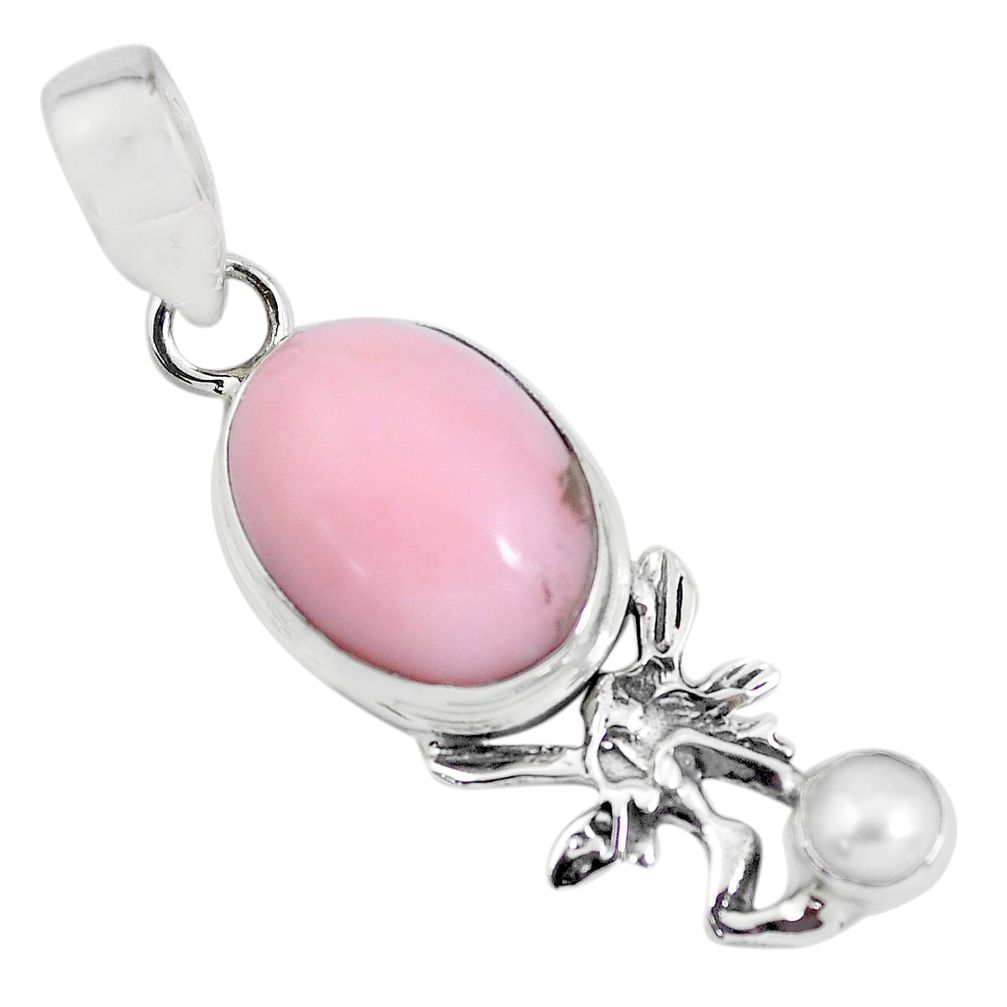 11.19cts natural pink opal pearl 925 silver angel wings fairy pendant p55386