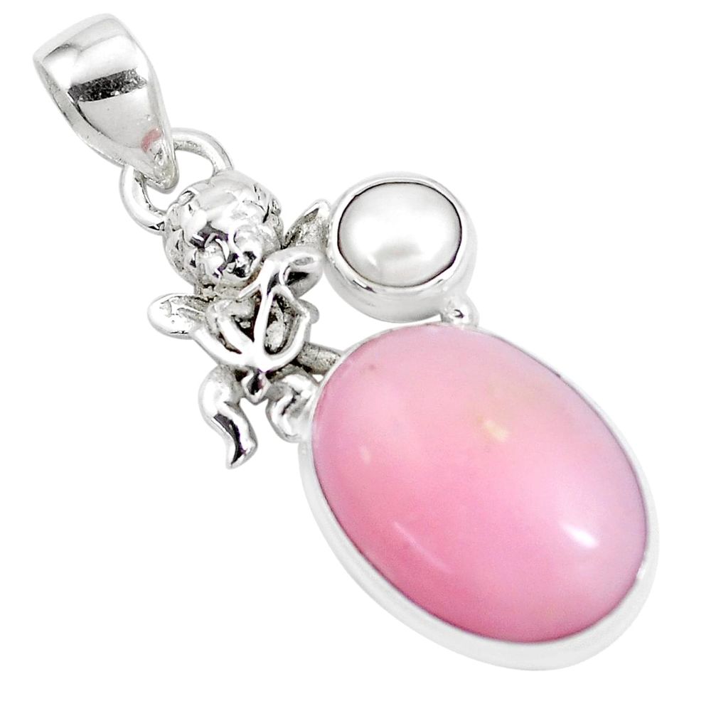 12.52cts natural pink opal pearl 925 silver cupid angel wings pendant p16226