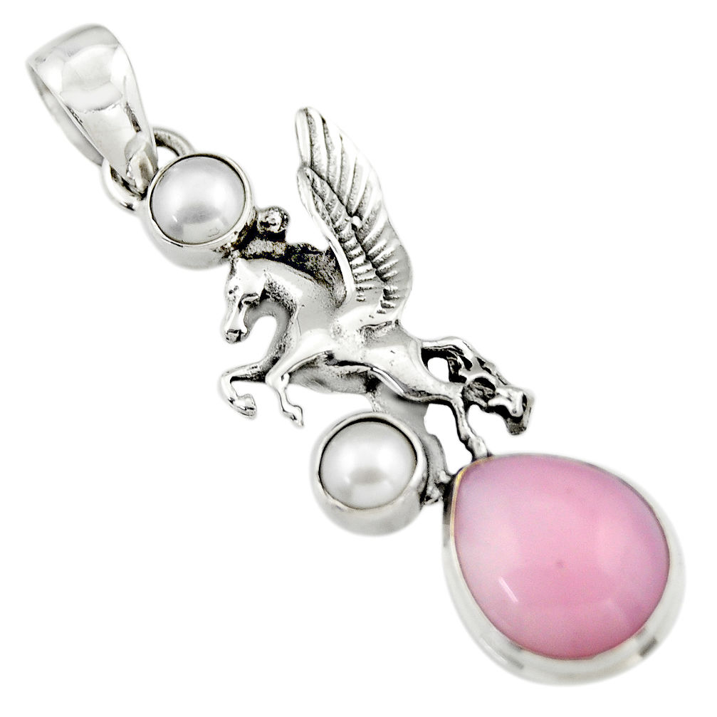 6.03cts natural pink opal pearl 925 sterling silver unicorn pendant r19088