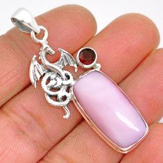 17.20cts natural pink opal red garnet 925 sterling silver dragon pendant y2796