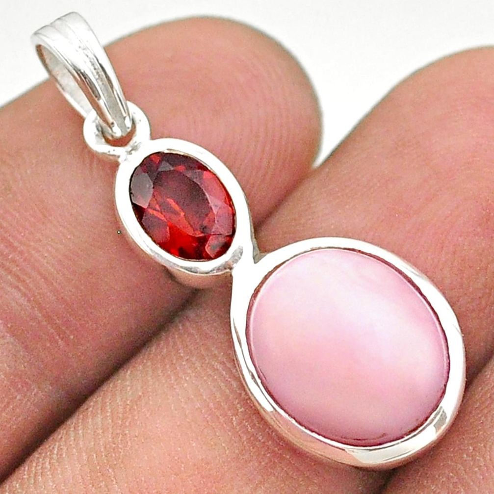 7.19cts natural pink opal red garnet 925 sterling silver pendant jewelry t43105