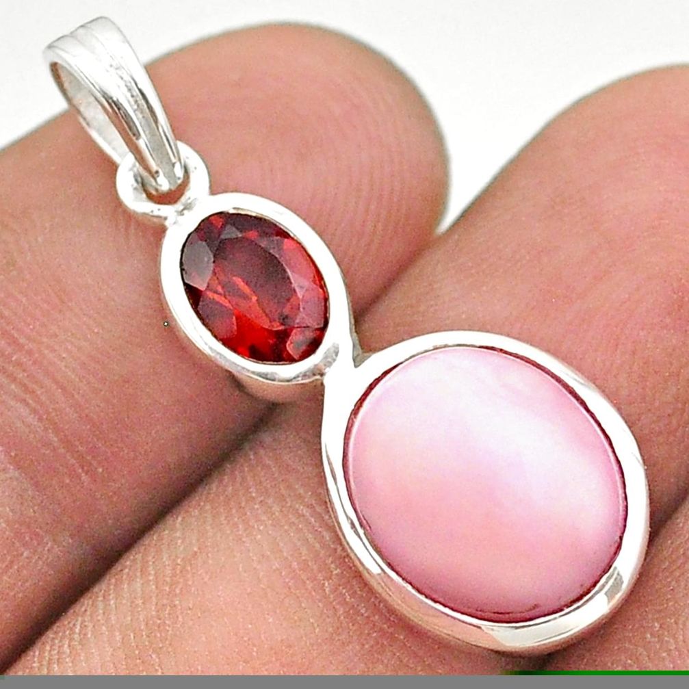 6.67cts natural pink opal red garnet 925 sterling silver pendant jewelry t43107