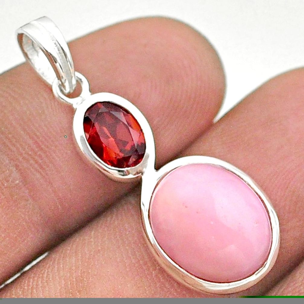 6.36cts natural pink opal red garnet 925 sterling silver pendant jewelry t43132