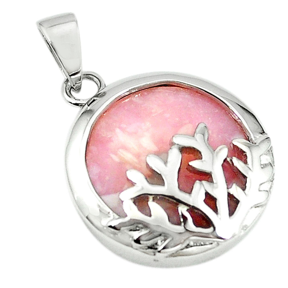 LAB Natural pink opal round 925 sterling silver pendant jewelry a68304 c14112