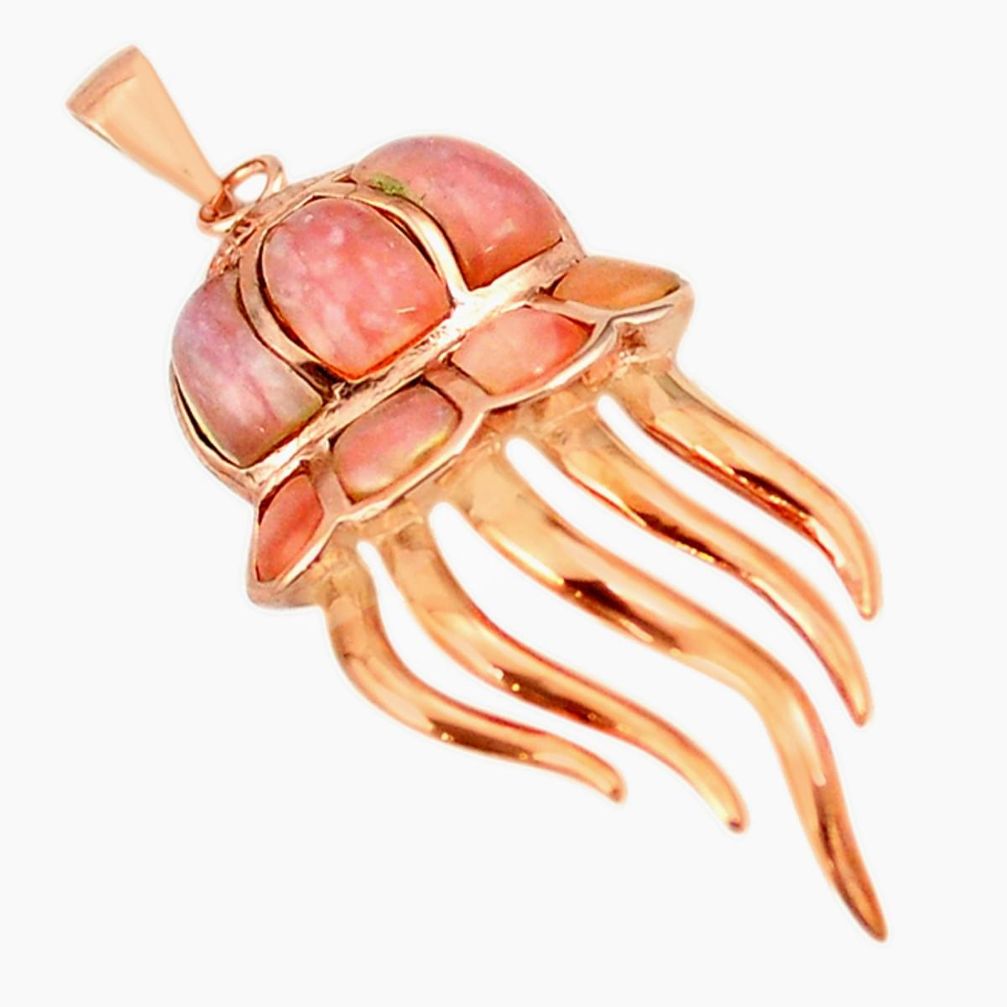 Natural pink opal sterling silver 14k rose gold octopus pendant a68283 c15374