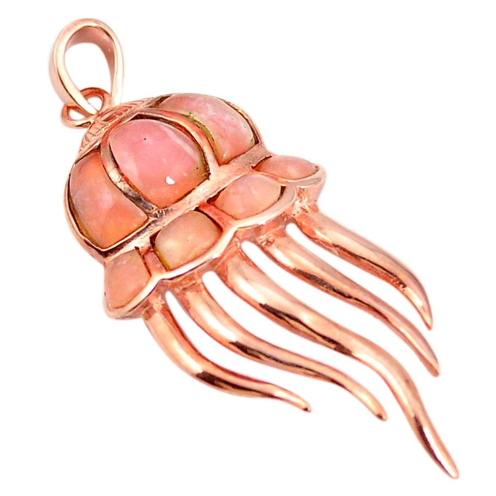 Natural pink opal sterling silver 14k rose gold octopus pendant a76165 c15016