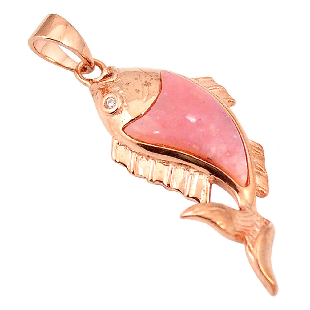 Natural pink opal topaz 925 silver 14k rose gold fish pendant a76116 c15004
