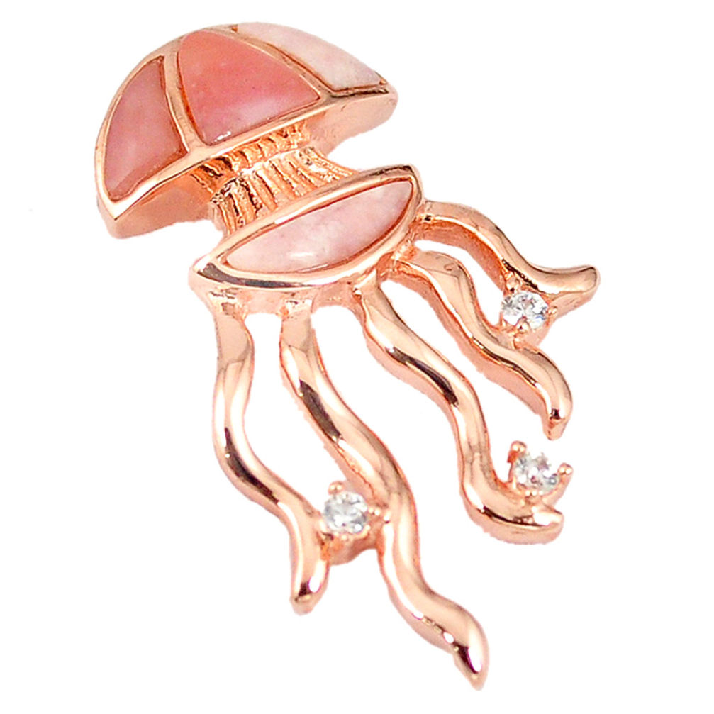 LAB LAB Natural pink opal topaz 925 silver 14k rose gold octopus pendant a59177 c15375