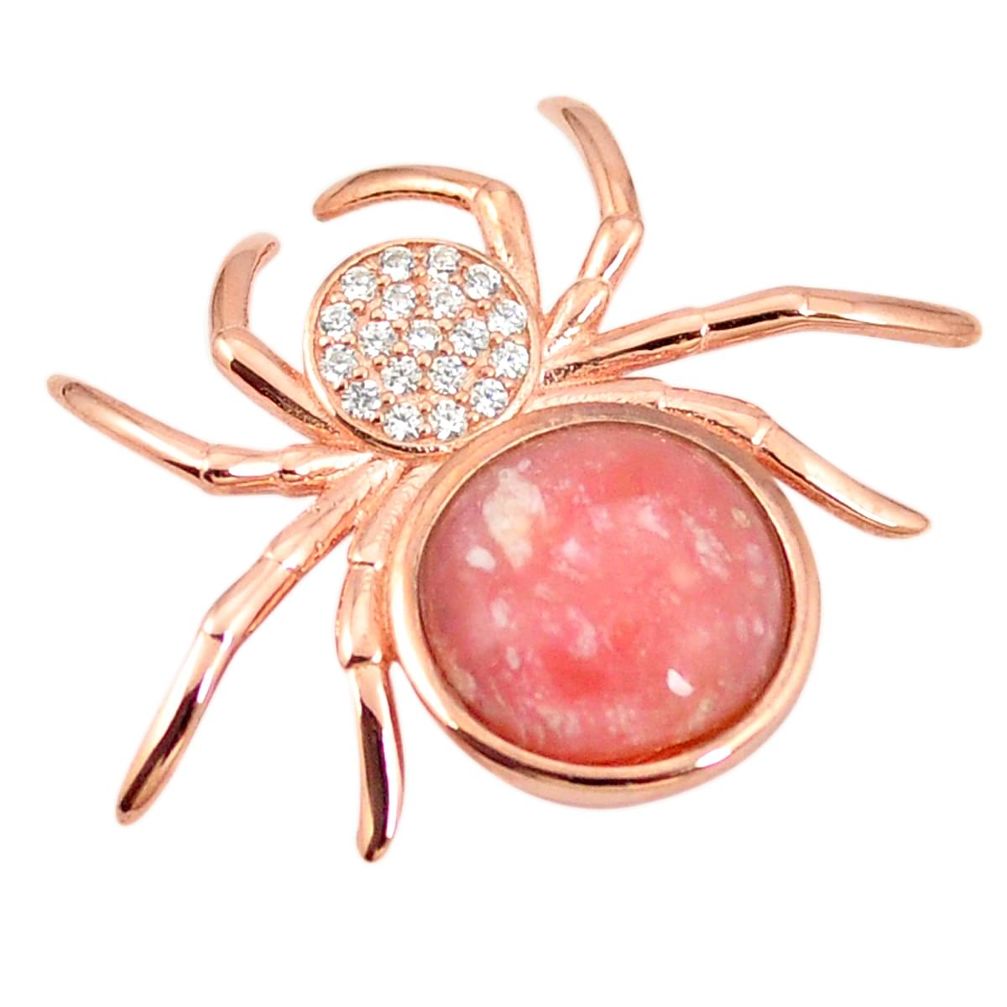 Natural pink opal topaz 925 silver 14k rose gold spider pendant a76159 c15386