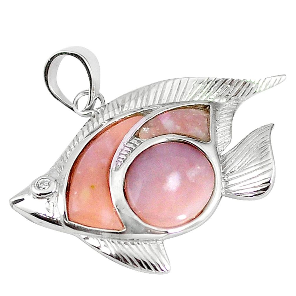 Natural pink opal topaz 925 sterling silver fish pendant jewelry a59222 c15393