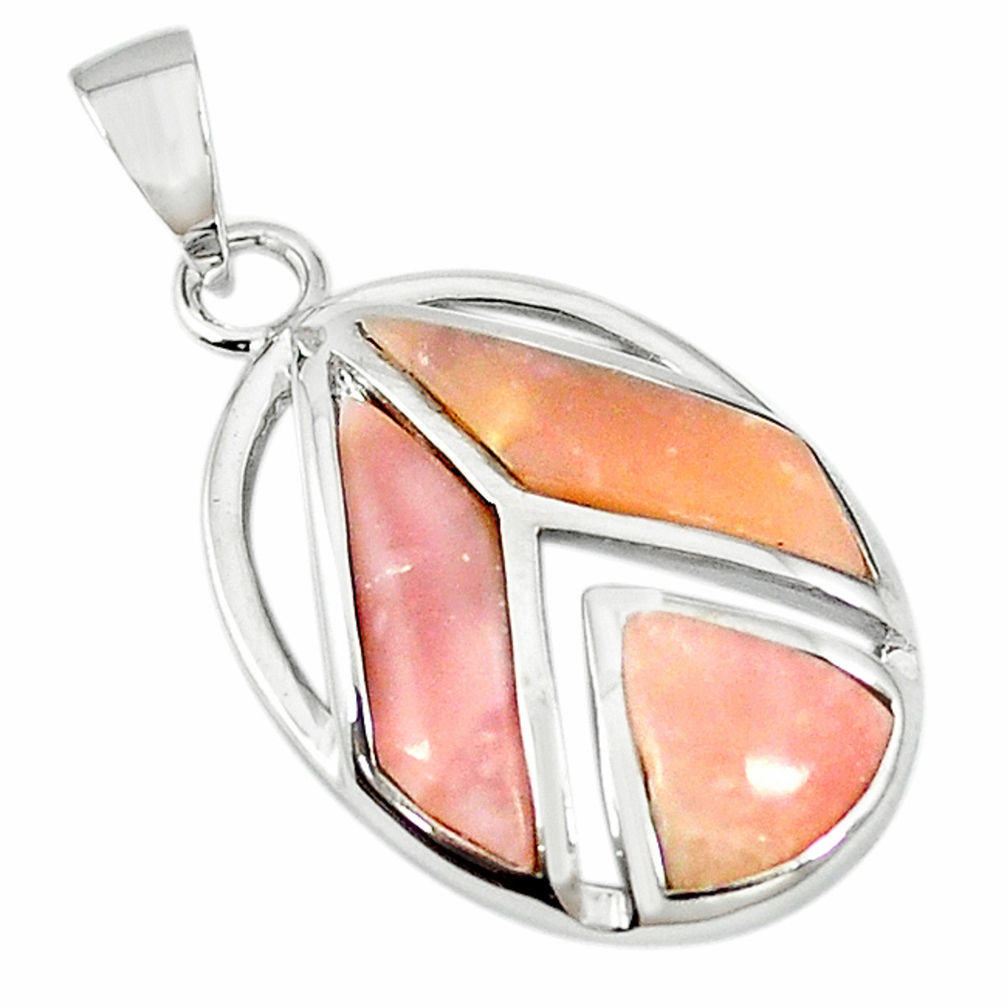 LAB Natural pink opal trillion 925 sterling silver pendant jewelry a68566 c14078