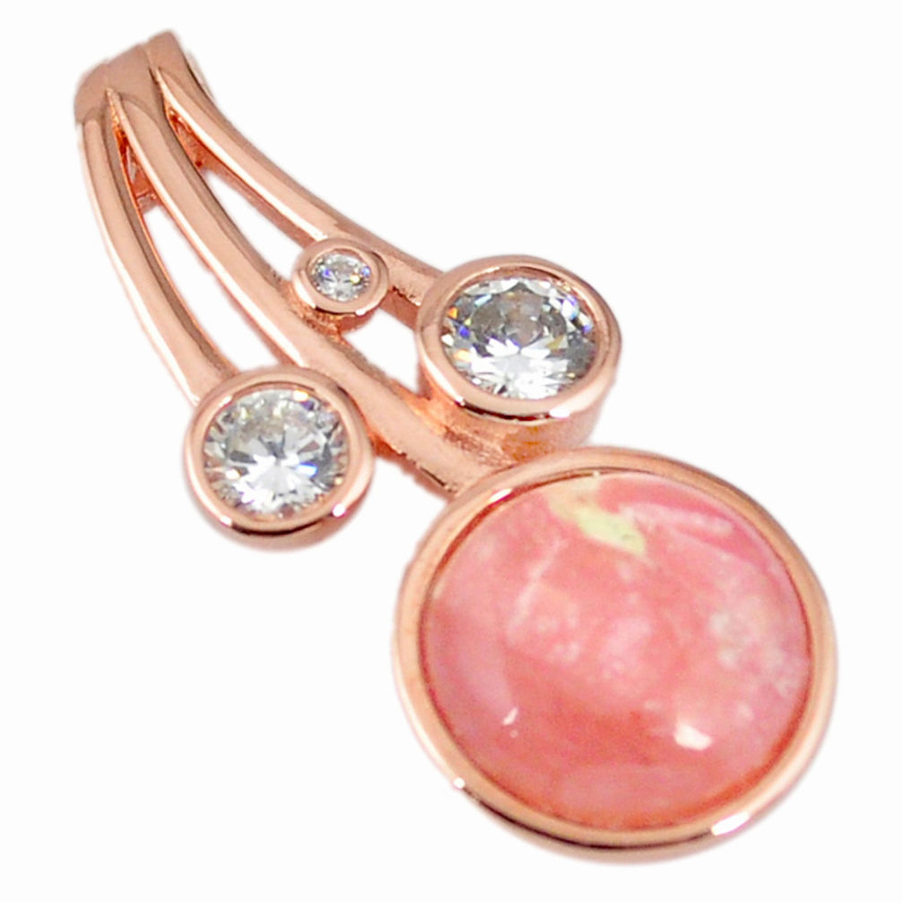 Natural pink opal white topaz 925 silver 14k rose gold pendant a59201 c14134