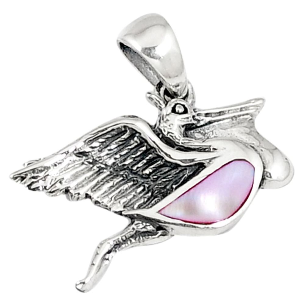 Natural pink pearl enamel 925 sterling silver swan pendant jewelry c22755