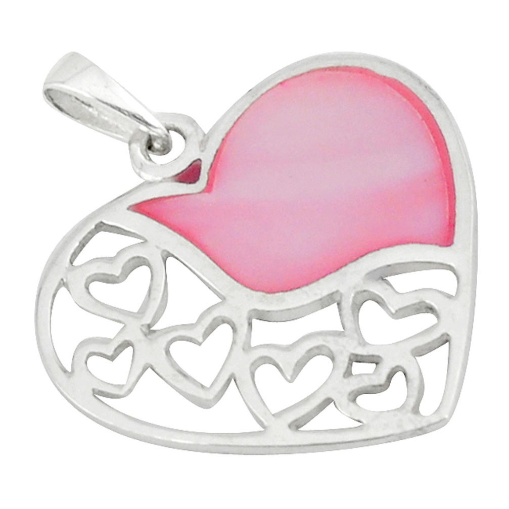 3.48gms natural pink pearl enamel sterling silver heart pendant a46330 c14897