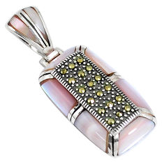 7.89cts natural pink pearl marcasite 925 sterling silver pendant jewelry c21861