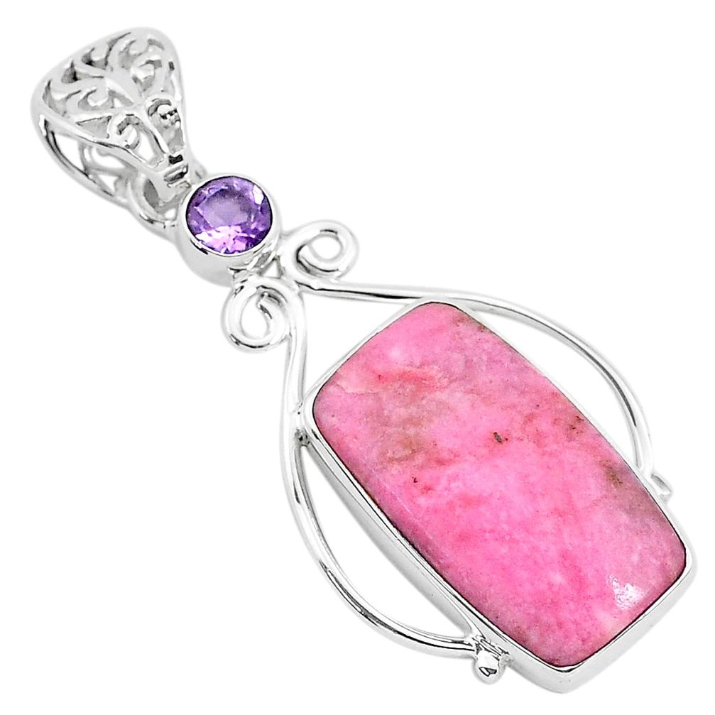 15.08cts natural pink petalite amethyst 925 sterling silver pendant r94301