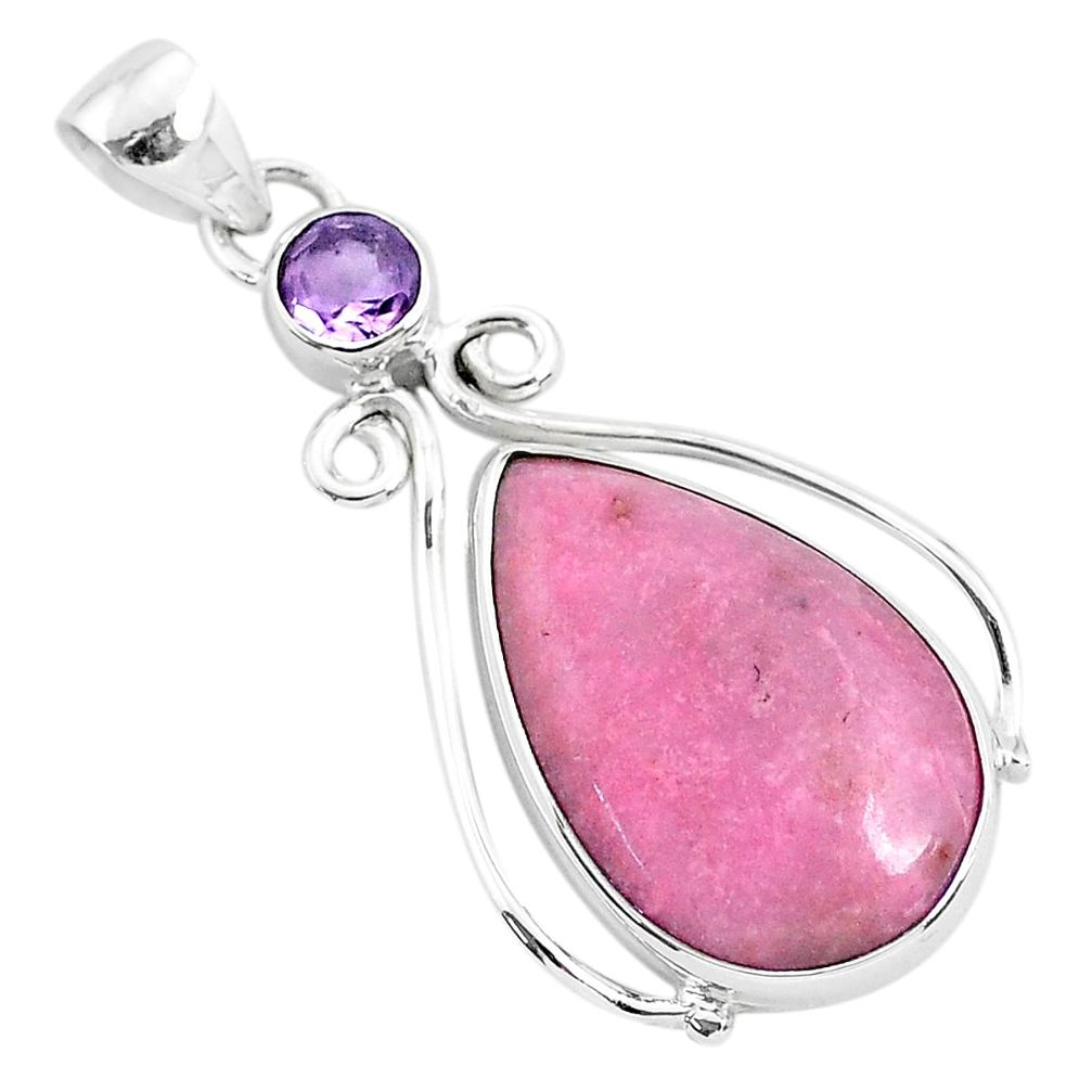 14.23cts natural pink petalite amethyst 925 sterling silver pendant r94305