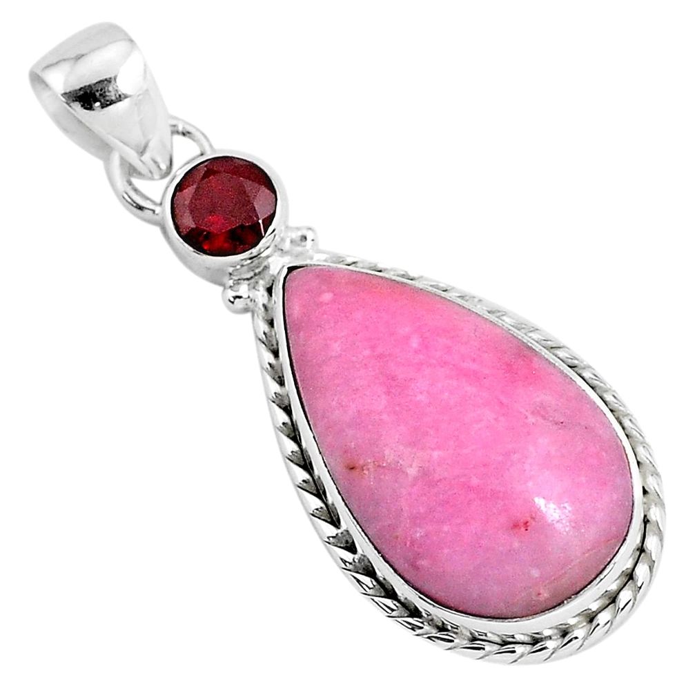 13.12cts natural pink petalite red garnet 925 sterling silver pendant r94262