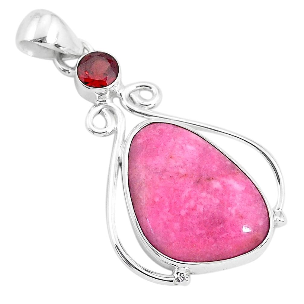 13.15cts natural pink petalite red garnet 925 sterling silver pendant r94284