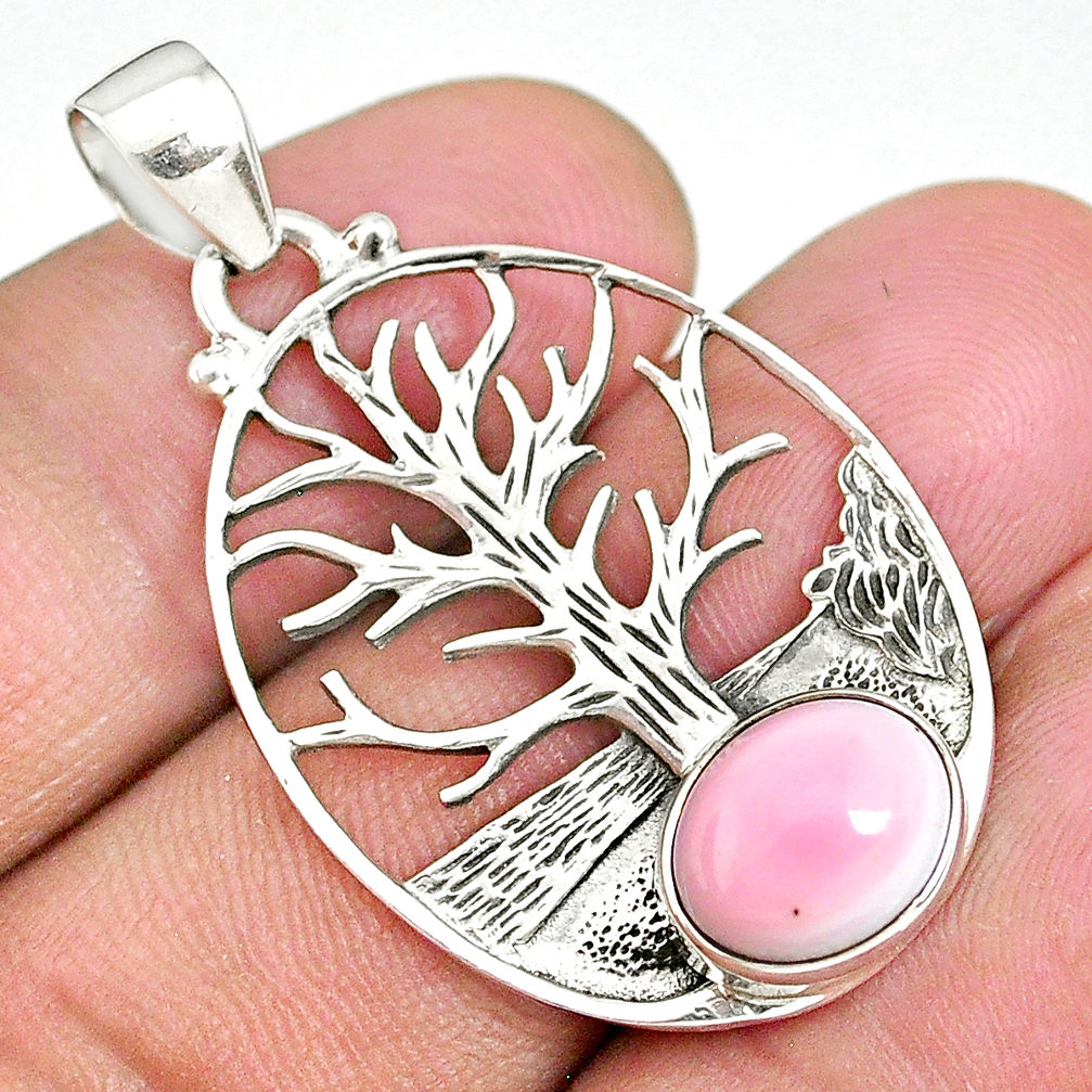 4.16cts natural pink queen conch shell 925 silver tree of life pendant r90429