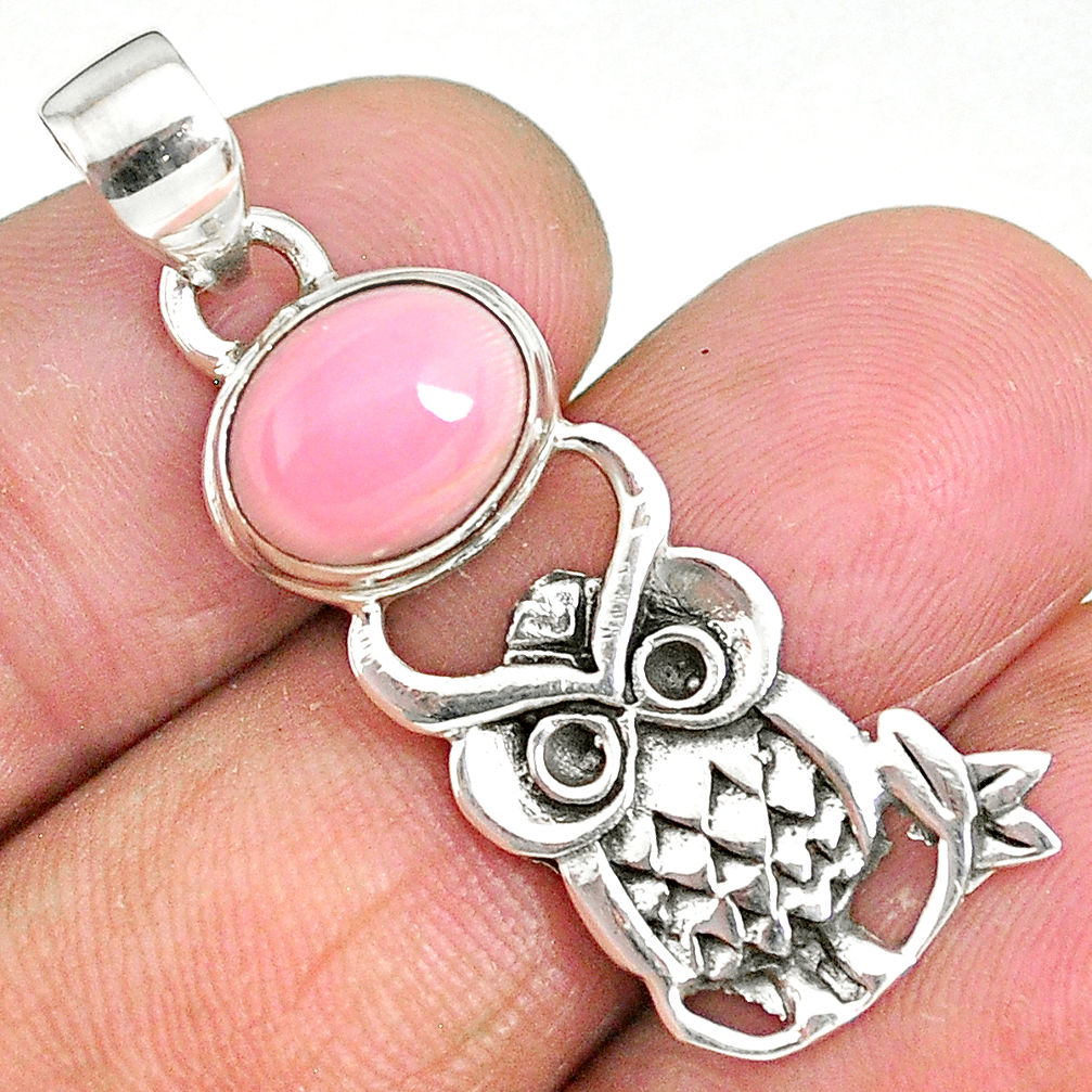 4.05cts natural pink queen conch shell 925 sterling silver owl pendant r90489