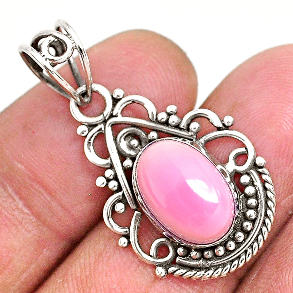 3.95cts natural pink queen conch shell 925 sterling silver pendant r94005