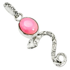 3.93cts natural pink queen conch shell 925 sterling silver snake pendant r78408