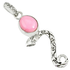 3.93cts natural pink queen conch shell 925 sterling silver snake pendant r78409
