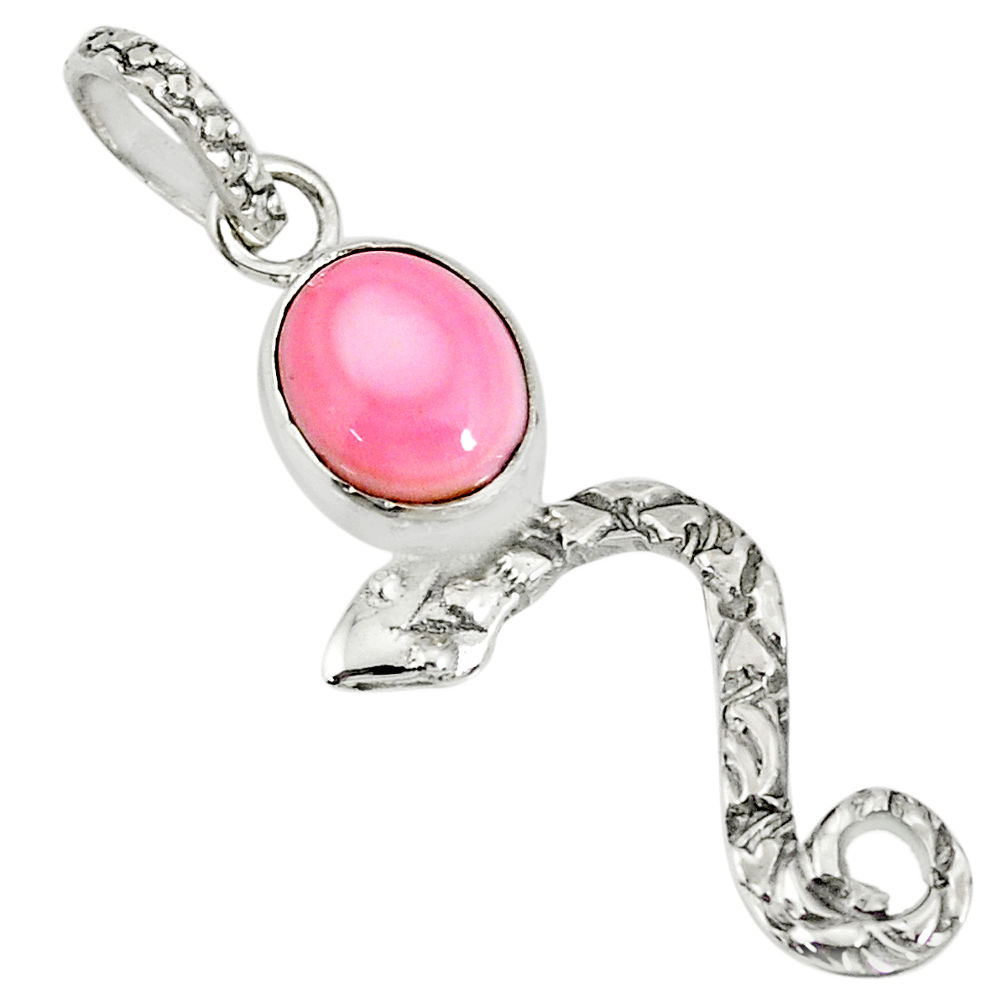 3.93cts natural pink queen conch shell 925 sterling silver snake pendant r78411