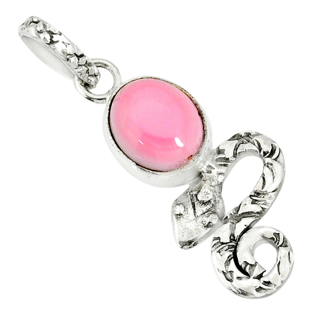 3.93cts natural pink queen conch shell 925 sterling silver snake pendant r78436
