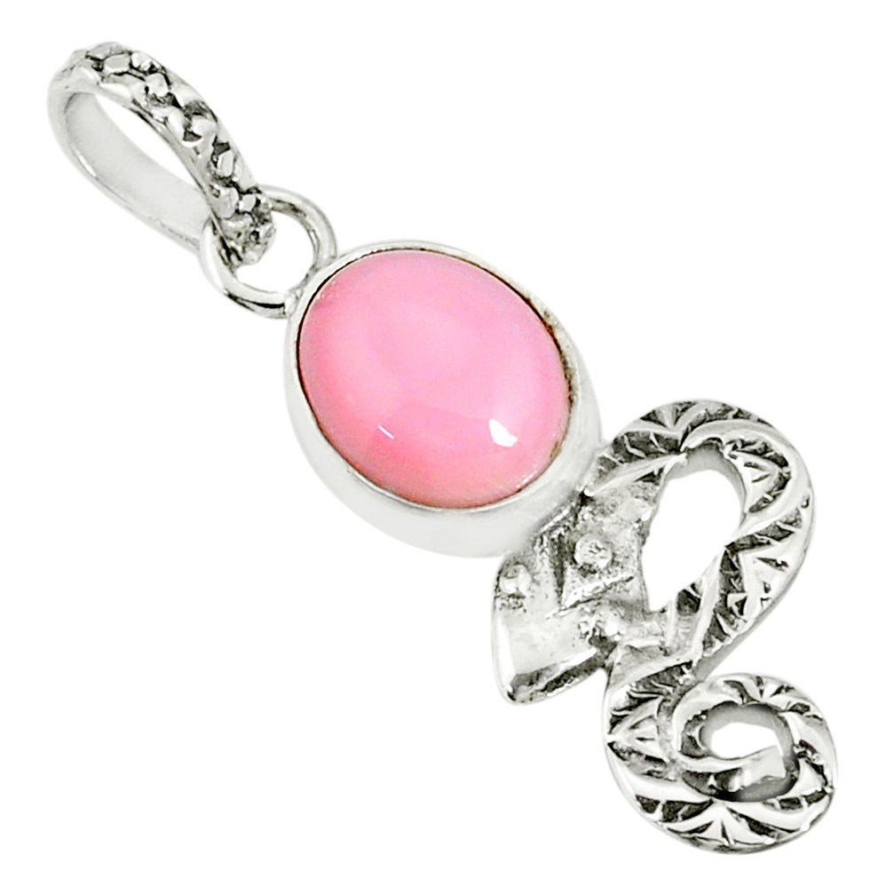 3.76cts natural pink queen conch shell 925 sterling silver snake pendant r78445