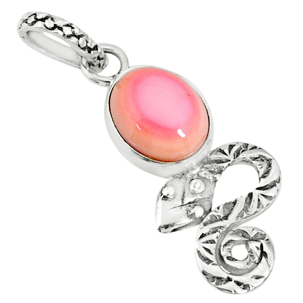 3.73cts natural pink queen conch shell 925 sterling silver snake pendant r78446