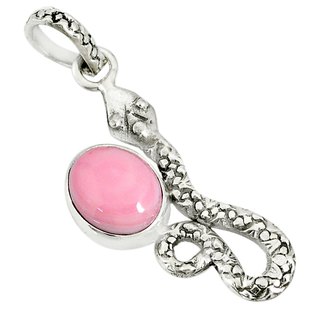 3.91cts natural pink queen conch shell 925 sterling silver snake pendant r78468