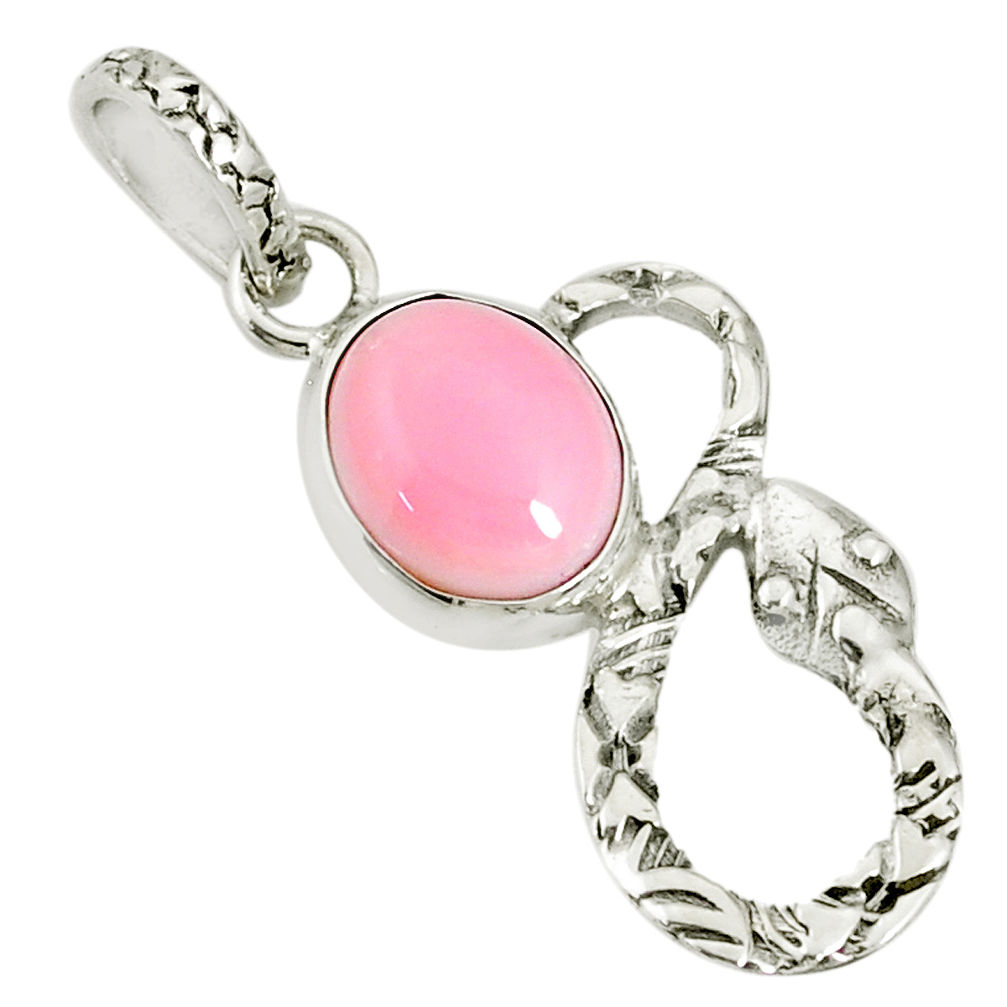 3.76cts natural pink queen conch shell 925 sterling silver snake pendant r78541