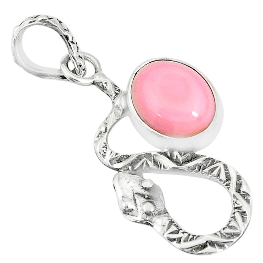 3.69cts natural pink queen conch shell 925 sterling silver snake pendant r78542