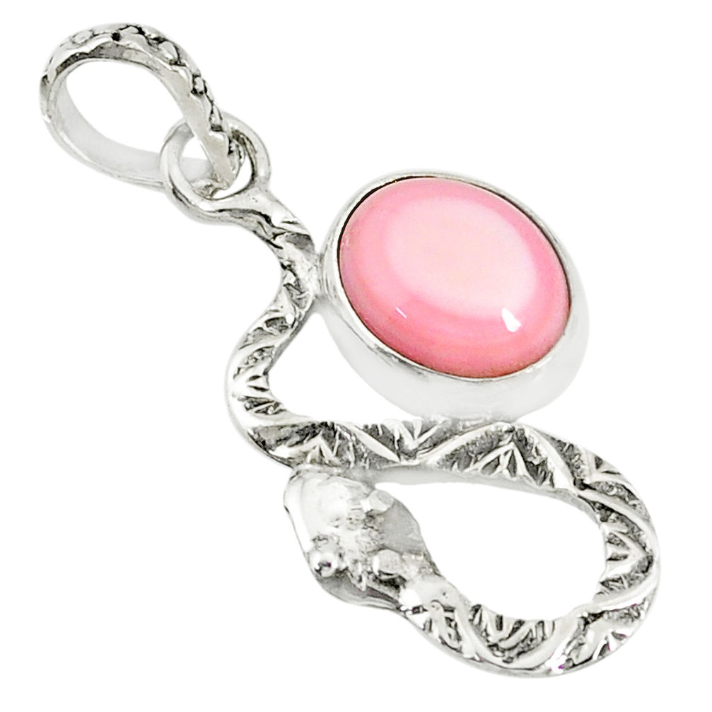 3.72cts natural pink queen conch shell 925 sterling silver snake pendant r78543