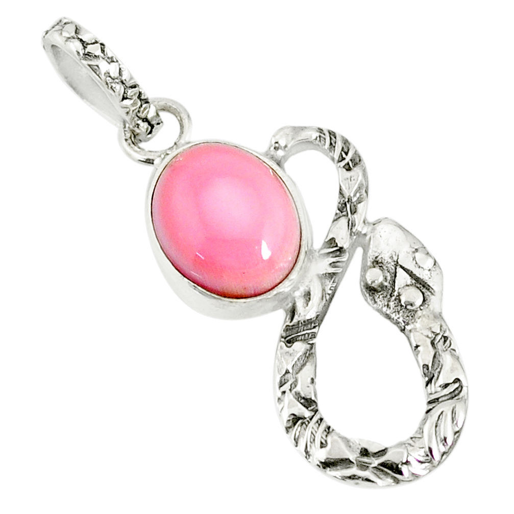 3.62cts natural pink queen conch shell 925 sterling silver snake pendant r78565