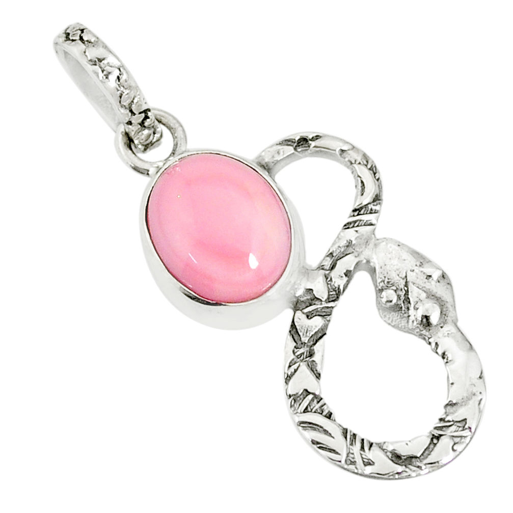 3.62cts natural pink queen conch shell 925 sterling silver snake pendant r78566