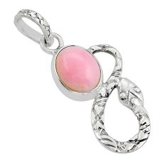 3.67cts natural pink queen conch shell 925 sterling silver snake pendant y27436