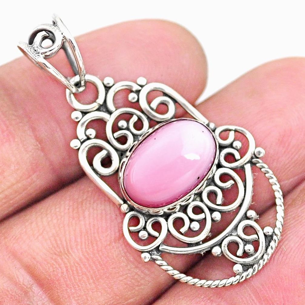 4.02cts natural pink queen conch shell oval 925 sterling silver pendant t4355