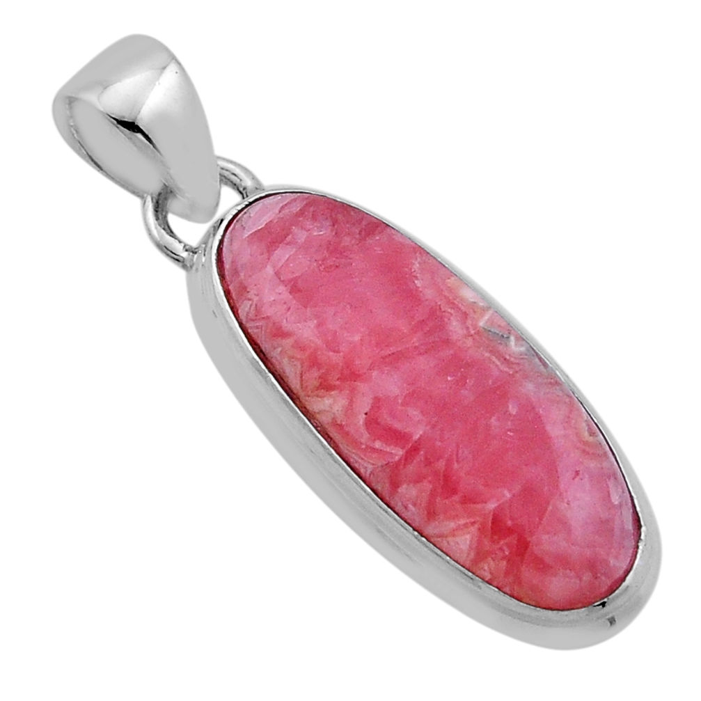 11.08cts natural pink rhodochrosite inca rose (argentina) silver pendant n45221