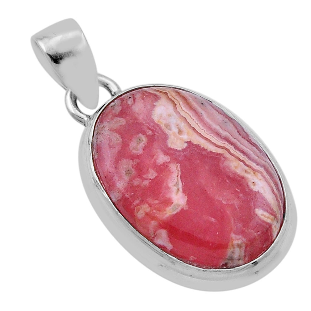 15.80cts natural pink rhodochrosite inca rose (argentina) silver pendant n45228