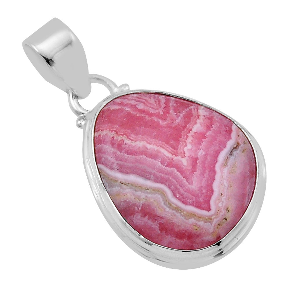 15.36cts natural pink rhodochrosite inca rose (argentina) silver pendant n45232