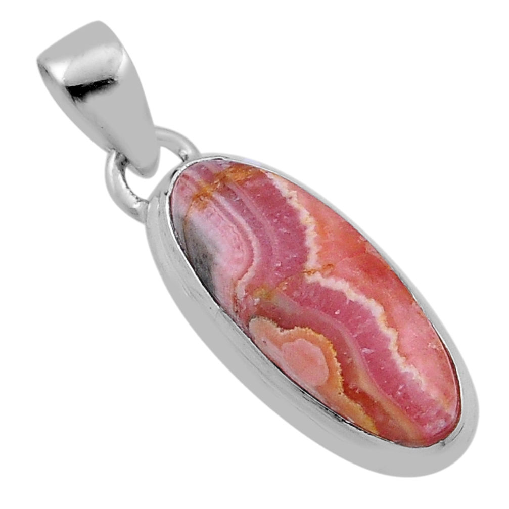 9.99cts natural pink rhodochrosite inca rose (argentina) silver pendant n45381