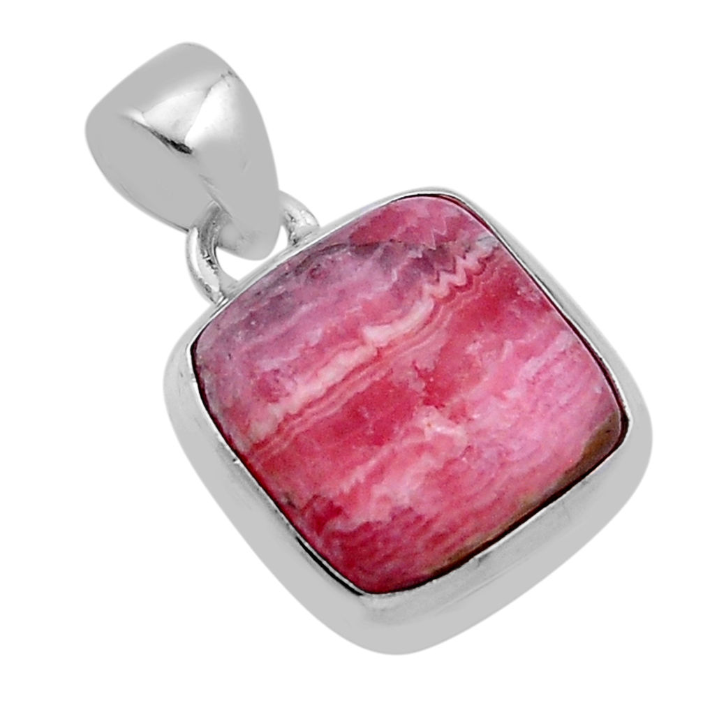 10.06cts natural pink rhodochrosite inca rose (argentina) silver pendant n45385