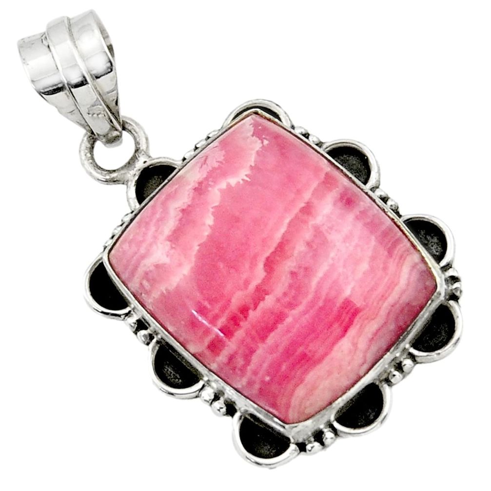 22.02cts natural pink rhodochrosite inca rose (argentina) silver pendant r32065