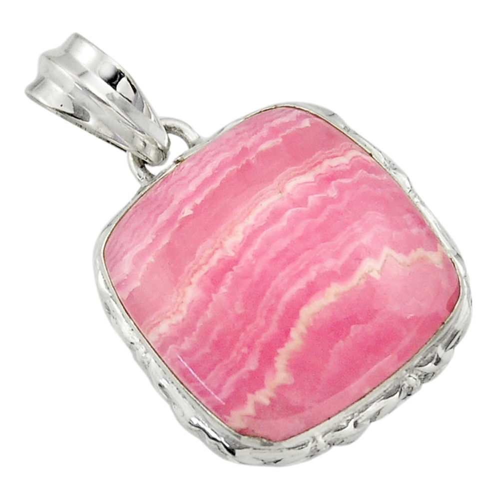 22.02cts natural pink rhodochrosite inca rose (argentina) silver pendant r32069