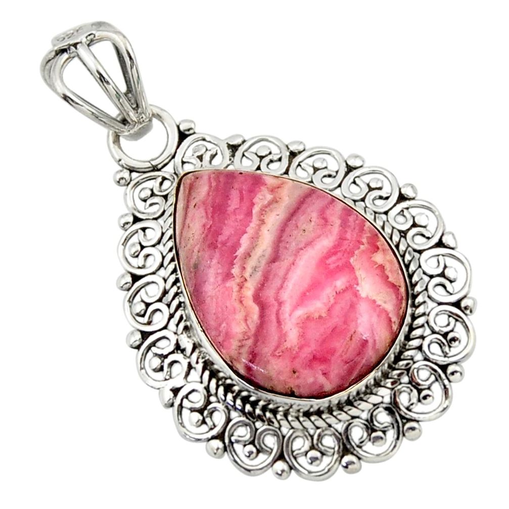 12.58cts natural pink rhodochrosite inca rose (argentina) silver pendant r32327