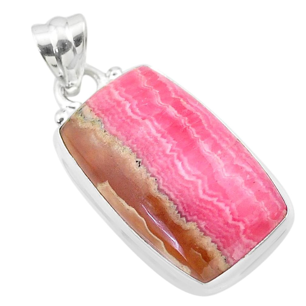18.17cts natural pink rhodochrosite inca rose (argentina) silver pendant t26442