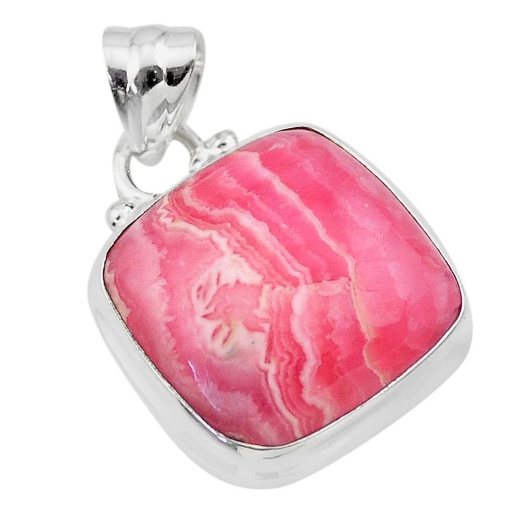 15.65cts natural pink rhodochrosite inca rose (argentina) silver pendant t26450